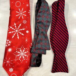 Lands’ End 100% Silk Bow Tie + Holiday Necktie — Classic, Preppy, Gentleman